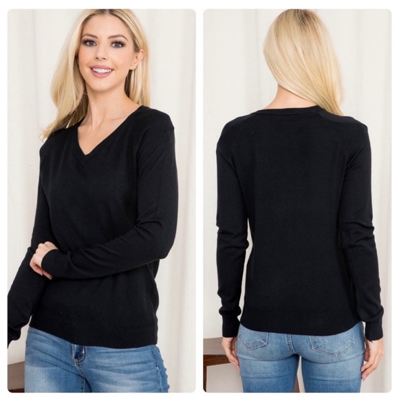 V-neck black long sleeve top - Picture 1 of 6